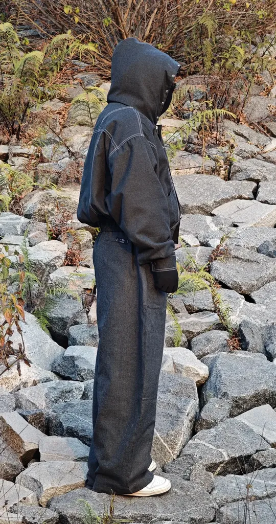 Hooded Claps Boxy Jacket — Gray · Thread Work, photo 3