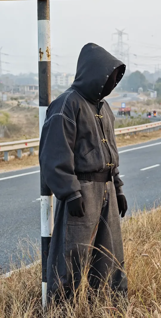 Hooded Claps Boxy Jacket — Gray · Thread Work, photo 4