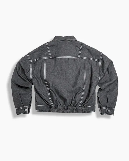 Zip-Up Shacket — Gray · Thread Work, photo 2